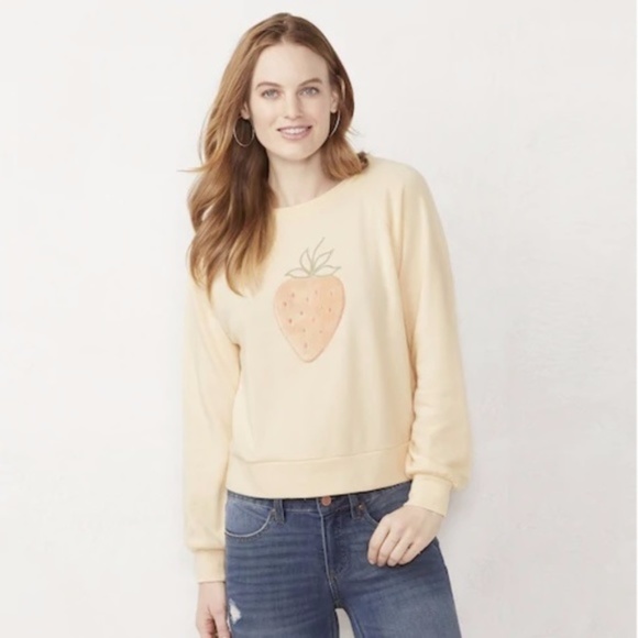 LC Lauren Conrad Tops - Lauren Conrad Strawberry Graphic Sweatshirt NWT